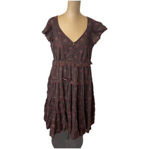 Sundance Chocolate Brown Tiered Floral Midi Dress Size PM Cotton